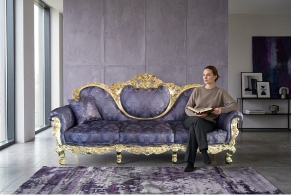 Canapé de trône Reine Revêtement Velours 3 places Style antique Fauteuil Salon Chesterfield