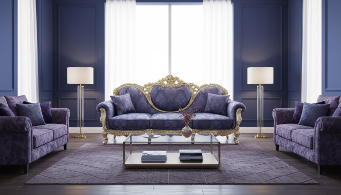 Canapé de trône Reine Revêtement Velours 3 places Style antique Fauteuil Salon Chesterfield