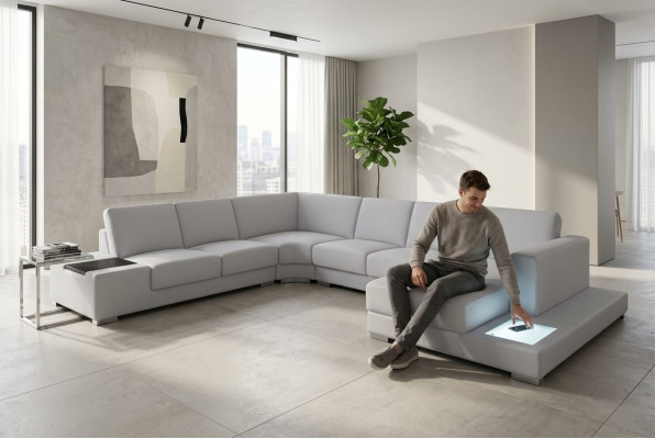 Canapé en cuir Sofa Paysage vivant Canapé d'angle Suite Design Canapé moderne en forme de U A1110