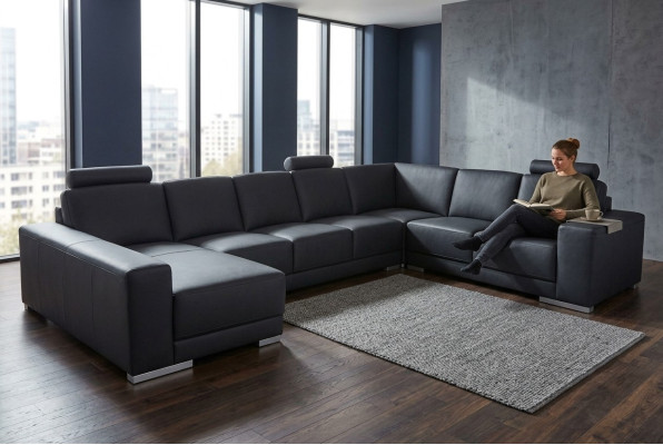 Canapé en cuir Canapé Paysage vivant Canapé d'angle Suite Design Canapé moderne en forme de U