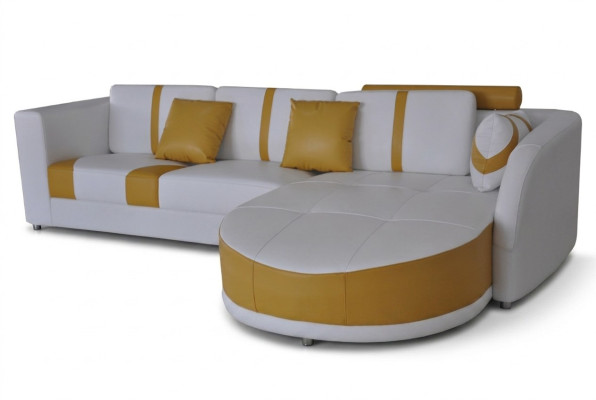 Canapé d'angle en cuir avec revêtement rembourré, assise moderne pour salon, mobilier de design.