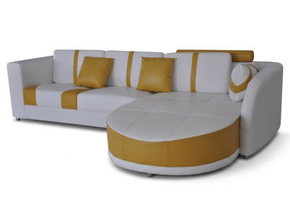 Canapé d'angle en cuir avec revêtement rembourré, assise moderne pour salon, mobilier de design.