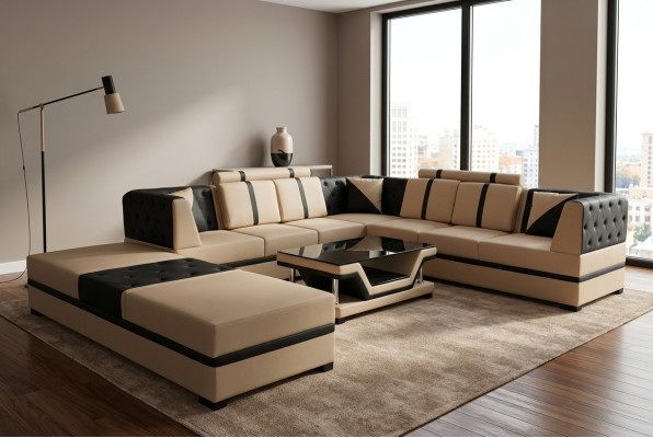Canapé d'angle en cuir canapé tissu rembourrage Siège Salon Paysage Design moderne Meuble