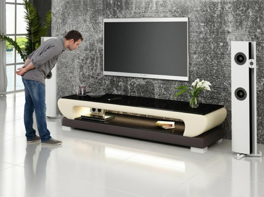 Meuble TV Buffet en Cuir Table de Designer Table en Verre TV Armoire Nouveau Moderne