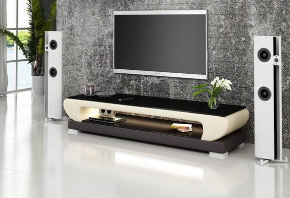 Meuble TV Buffet en Cuir Table de Designer Table en Verre TV Armoire Nouveau Moderne