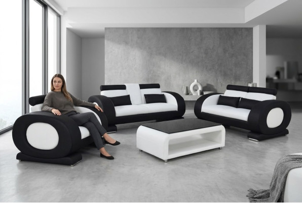 Canapé Canapé Siège en cuir 3+2+1 Ensemble complet Suite Designer Moderne
