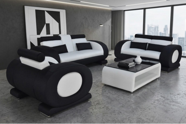 Canapé Canapé Siège en cuir 3+2+1 Ensemble complet Suite Designer Moderne