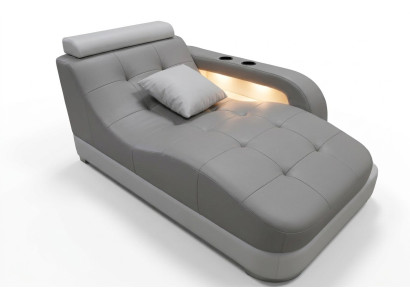 Conception Chaise longue en cuir Design Moderne Gris Repose-pieds canapé en cuir véritable Relaxation
