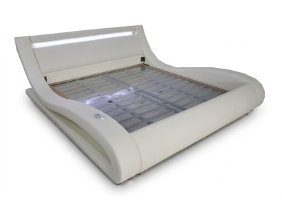 Luxueux lits matrimoniaux rembourrés en cuir design double moderne illuminé