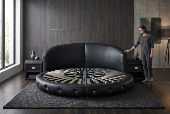 Lit rond en cuir de luxe design rembourré lits doubles Lit rond moderne