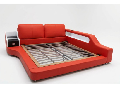 Lit en cuir de design de luxe double, lits rembourrés, hôtel moderne multifonctions