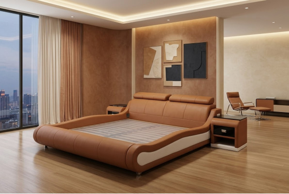 Design Lit de Luxe Rembourrage Mariage Hôtel Lits Modernes Cuir 140/160/180/200 cm