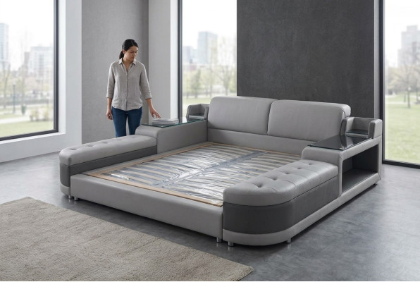 Conception Luxe Lit Rembourrage Mariage Hôtel Lits Modernes Cuir 140/160/180/200 LB8820