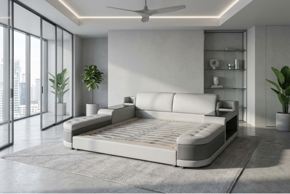 Conception Luxe Lit Rembourrage Mariage Hôtel Lits Modernes Cuir 140/160/180/200 LB8820