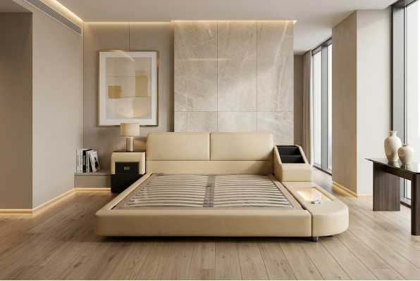 Lits doubles polyvalents exclusifs pour hôtel, designs de lits en cuir de mariage de luxe.