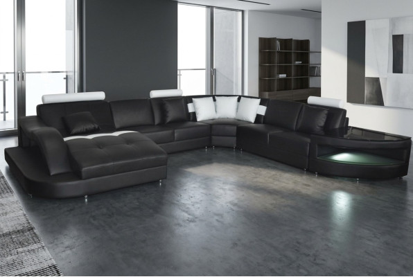 Canapés en cuir Salon Paysage d'angle Design de Suite Moderne en U-forme + Table