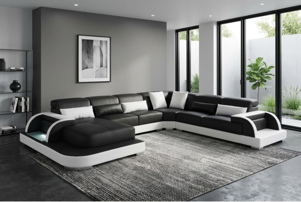Canapé en cuir Canapé Paysage vivant Suite d'angle Design Canapés modernes Canapés en forme de U