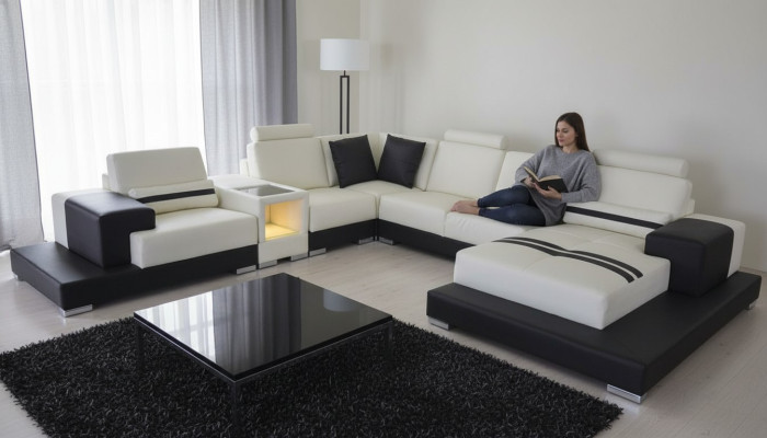 Canapé-lit en cuir Canapé Canapé en L living angle Suite de design Canapé moderne décoratif
