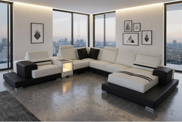 Canapé-lit en cuir Canapé Canapé en L living angle Suite de design Canapé moderne décoratif