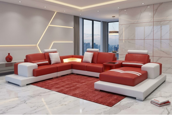 Canapé en cuir Canapé paysage de vie Suite d'angle Design décoratif Canapé moderne