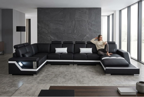 Canapé en cuir, salon, suite d'angle, design moderne, canapé en forme de U