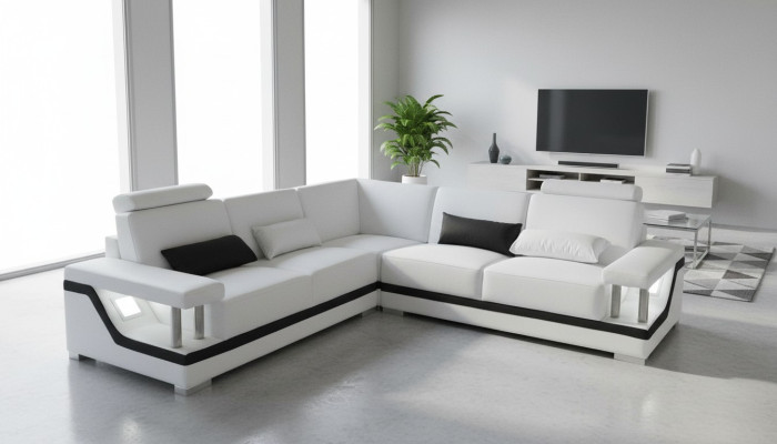 Canapé en cuir Canapé Paysage vivant Suite d'angle Design Moderne Canapé d'angle en L-forme L6002