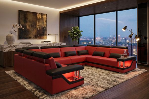 Canapé en cuir Canapé canapé Paysage de vie Coin Suite Design Moderne Canapé en U-forme neuf L6002