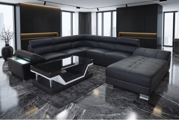 Canapé en cuir Canapé Canapé d'angle Suite design moderne en U en cuir