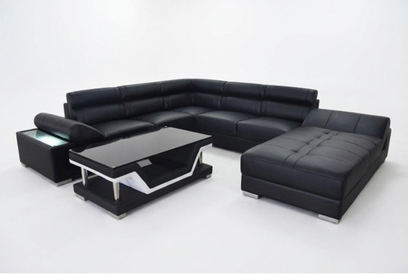 Canapé en cuir Canapé Canapé d'angle Suite design moderne en U en cuir