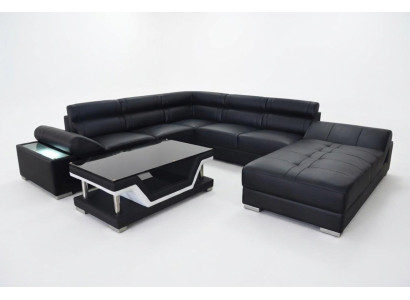 Canapé en cuir Canapé Canapé d'angle Suite design moderne en U en cuir