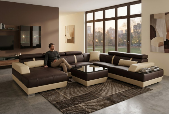 Canapé en cuir Salon paysage d'angle Suite d'angle Design Canapé moderne en forme de U