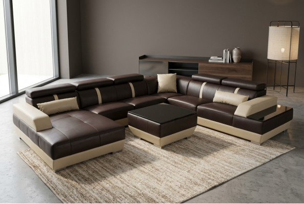 Canapé en cuir Salon paysage d'angle Suite d'angle Design Canapé moderne en forme de U