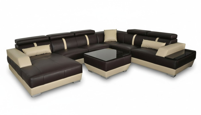Canapé en cuir Salon paysage d'angle Suite d'angle Design Canapé moderne en forme de U