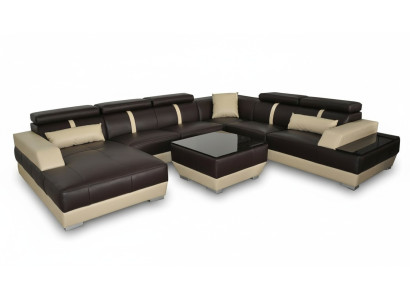 Canapé en cuir Salon paysage d'angle Suite d'angle Design Canapé moderne en forme de U
