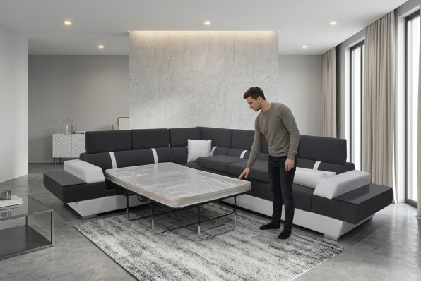 Canapé en cuir Canapé Canapé d'angle moderne Design Suite d'angle Canapé en L en cuir K5015D