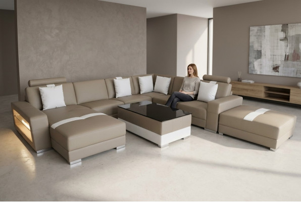 Canapé en cuir Canapé décoratif Paysage de vie Coin de suite de design moderne Sofa