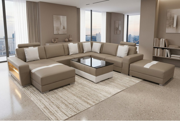 Canapé en cuir Canapé décoratif Paysage de vie Coin de suite de design moderne Sofa