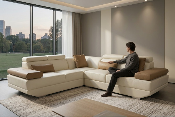 Canapé en cuir canapé séjour paysage suite d'angle design moderne canapé décoration en forme de L
