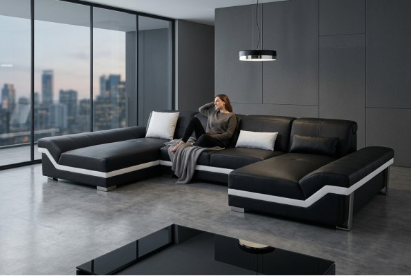 Canapé en cuir Canapé Paysage salon Suite d'angle Design Canapé moderne en forme de U K5007C