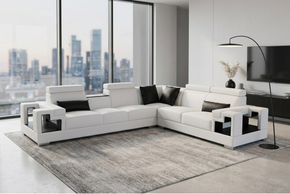Canapé en cuir Canapé paysage vivant Suite d'angle Design Canapé moderne en forme de L K5001