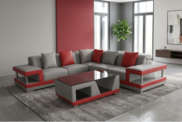 Canapé en cuir Canapé Salon Paysage d'angle Suite Déco Design Canapé Moderne en forme de L