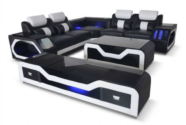 Canapé en cuir paysage vivant Suite d'angle Design Canapé moderne en L-table G8046