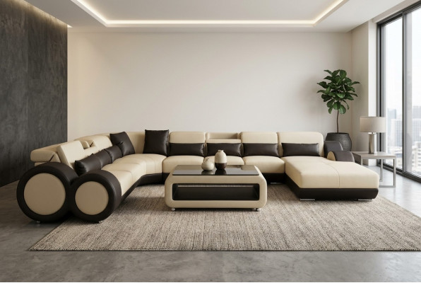 Canapé en cuir Salon paysager Suite Design Moderne Canapé d'angle en forme de U Chaise G8035