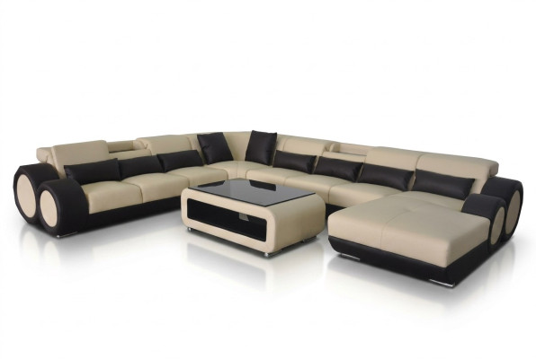 Canapé en cuir Salon paysager Suite Design Moderne Canapé d'angle en forme de U Chaise G8035