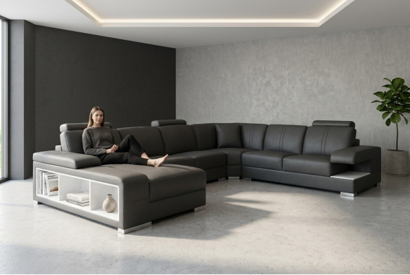 Canapé en cuir Canapé canapé paysager Suite Design Canapé d'angle moderne en forme de U neuf G8028