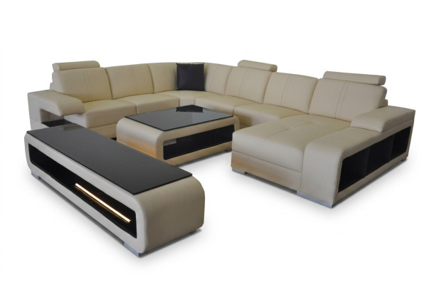 Canapé en cuir Paysage de vie Suite Design Moderne Canapé d'angle en U Table Meuble TV G8028