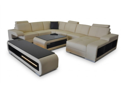 Canapé en cuir Paysage de vie Suite Design Moderne Canapé d'angle en U Table Meuble TV G8028