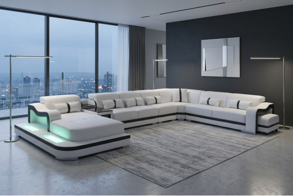 Canapé en cuir Siège rembourré Salon paysage Design Moderne Canapé d'angle en suite en U