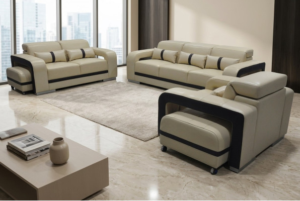 Canapé Canapé en cuir Suite garniture 3+2+1 Siège Ensemble complet Design neuf