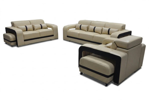 Canapé Canapé en cuir Suite garniture 3+2+1 Siège Ensemble complet Design neuf